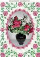 Red Silk Roses & Gypsophila in Black Vase in Red Rose Frame