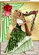 Beautiful Lady with Harp & Red Roses A4