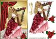 Pretty Lady in Red, with Roses & Harp