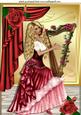 Pretty Lady in Red with Roses & Harp A4