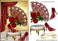 Red Sparkle Shoes, Red Rose Lace Fan with Drapes