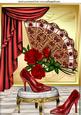 Red Sparkle Shoes Red Rose Lace Fan with Drapes A4