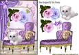 Fluffy White Kitty with Purple Roses