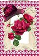 Pretty Red Roses with Hat in Cream Frame A4