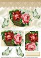 Pretty Vintage Roses in a Basket with Ecru Lace