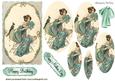 Art Deco Lady Sitting with Parrot Oval Pyramids