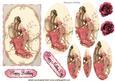 Pretty Art Deco Lady in Pink with Flowers Pyramids