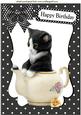 Cute Kitty in a Teapot in Polkadot Frame A4