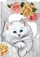 Cute Blue Eyed Kitten with Roses A4