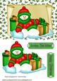 Snowman Keeping Warm with Pressies on a Scroll