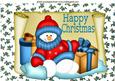 Snowman in Blue, with Presents on a Scroll A4