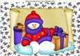 Snowman in Purple with Lots of Presents on a Scroll A4