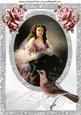 Beautiful Vintage Lady with Bird & Pink Roses A4