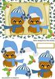 Merry Owls in Blue Santa Hats on a Scroll