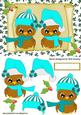 Cute Owls in Turq Santa Hats on a Scroll