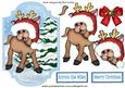Cute Reindeer in Santa Hat with Christmas Trees