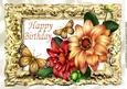 Dahlias and Butterflies in Ornate Frame A4