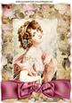Pretty Vintage Lady in Floral Frame with Bow A4