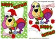 Toony Dog in Santa Hat with His Bone