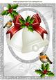 White Christmas Bells with Red Bow & Robins A4