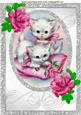 Kittens Playing, with Pink Roses in Sparkle Frame A4