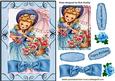Pretty Girl with Flowers and Parasol Card, & Topper