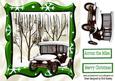 Lovely Snow Scene in Green Frame with Vintage Car 8x8