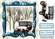 Lovely Snow Scene in Turq Frame with Vintage Car 8x8