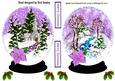 Snow Scene in Lilac with Church & Cottage Snowglobes