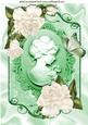 Pretty Green Cameo Lady with Cream Roses A4