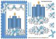 Pretty Blue Candles with Swag and Poinsettias