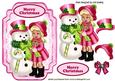 Snowman with Little Girl Dressed in Pink