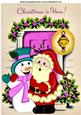 Santa and Happy Snowman with Pink Front Door A4