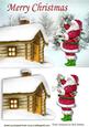 Santa in the Snow with Snow Covered Cottage