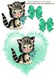 Cute Kitten on Mint Green Large Frill Heart with Bows