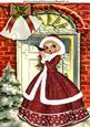 Lovely Vintage Girl by Her Front Door with Little Robin A4