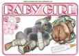 Sleeping Baby Girl with Her Teddy & Bottle A4