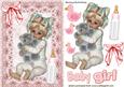 Cute Baby Girl Sitting with Her Cuddly Toy and Bottle