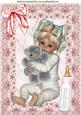 Cute Baby Girl Sitting with Her Cuddly Toy and Bottle A4