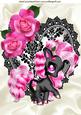 Cute Pink Fantasy Pony with Roses on Lace Heart A4