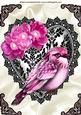 Pink Bird of Paradise on Black Lace Heart A4