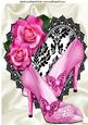 Pretty Pink Sparkle Shoes on Black Lace Heart A4