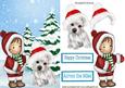Small Child with Westie in Santa Hat in the Snow