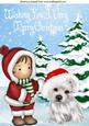 Small Child with Westie in Santa Hat in the Snow A4