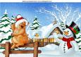 Snowman with Little Pig in Santa Hat A4