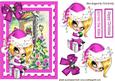 Cute Girl in Pink Santa Hat Sitting on a Present