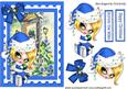 Cute Girl in Blue Santa Hat Sitting on a Present