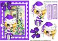 Cute Girl in Purple Santa Hat Sitting on a Present