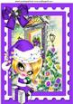 Cute Girl in Purple Santa Hat Sitting on Present A4