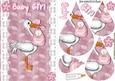 Stork Carrying Sweet Baby Girl, Teardrop Pyramids